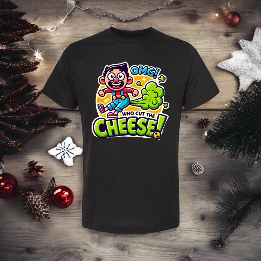 OMG! Who Cut The Cheese Black T-Shirt